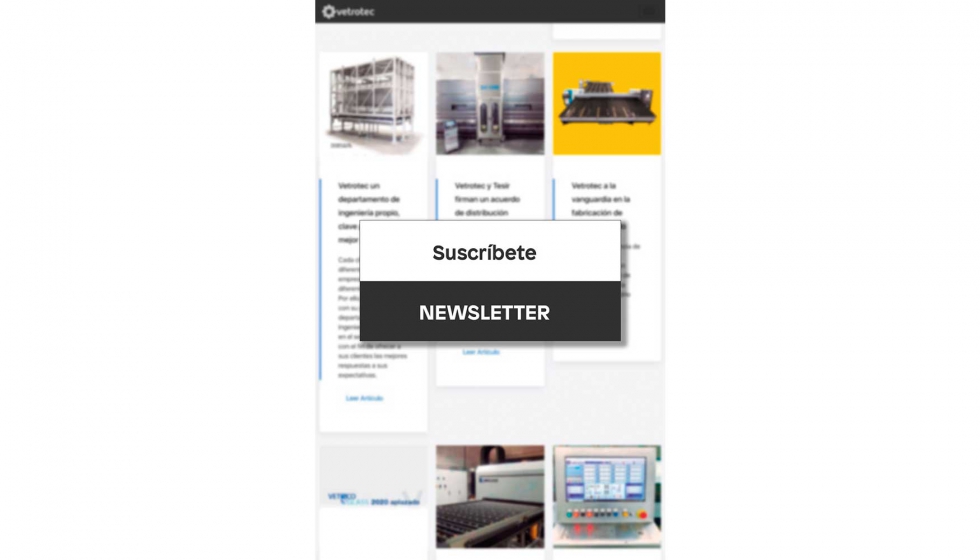 En su web, Vetrotec ofrece la posibilidad de suscribirse a su newsletter para estar informado de las últimas novedades...
