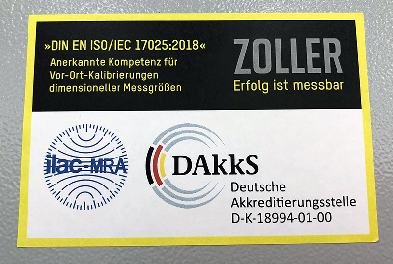 As mquinas Zoller tm acreditao DAKKS relativa ao cumprimento da norma DIN EN ISO/IEC 17025:2018