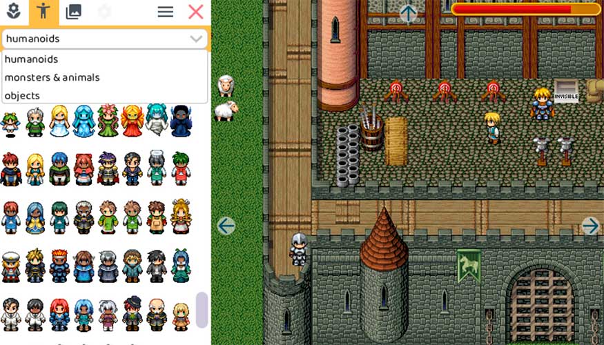 Algunas de las posibilidades de personajes en RPG Playground