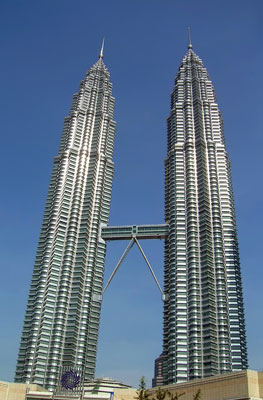 Torres Petronas, sobre proyecto de Csar Pelli, 88 plantas.Foto: Jimmy Wales