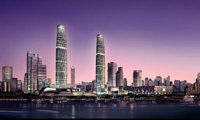 Twin Towers de Guanzhou, sobre proyecto de Wilkinson Eyre, 110 plantas. Fuente: WilkinsonEyre Architects