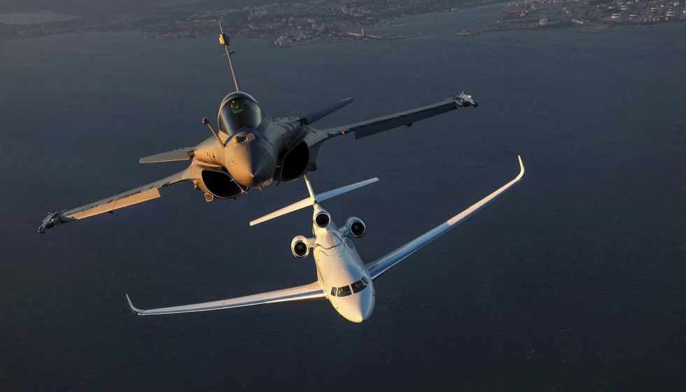 Los aviones Rafale y Falcon en pleno vuelo. Foto: Dassault Aviaton