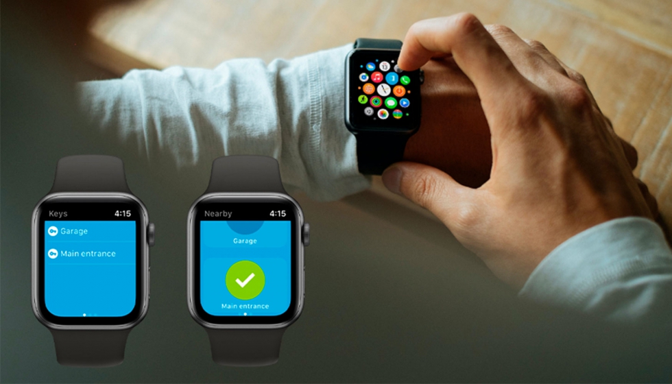 Con un simple movimiento de mueca, la app Tapkey instalada en el Apple Watch desbloquea puertas, candados y taquillas