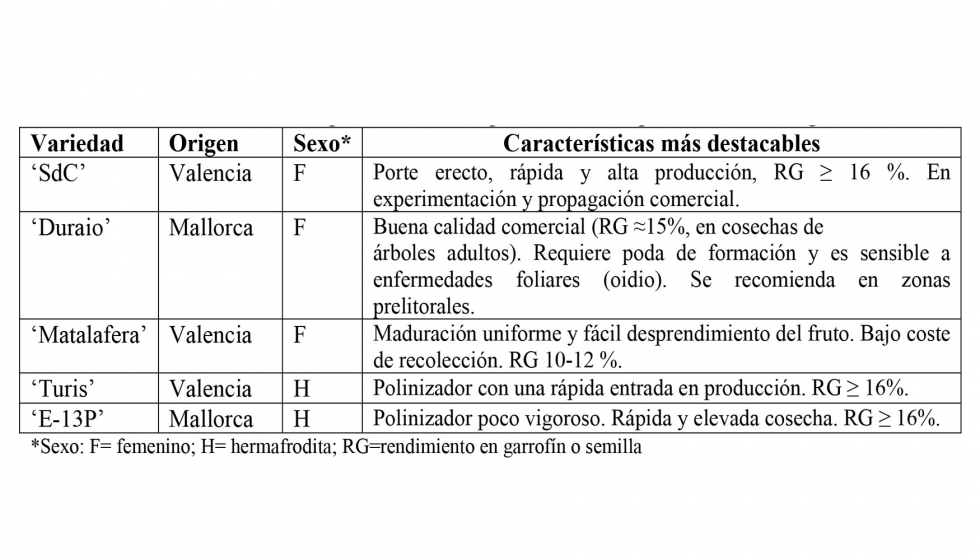 Cuadro 1. Variedades de potencial inters para las nuevas plantaciones de algarrobo