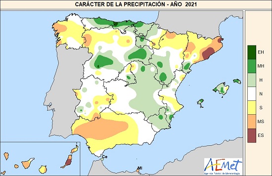 Caracter de las precipitaciones en 2021...