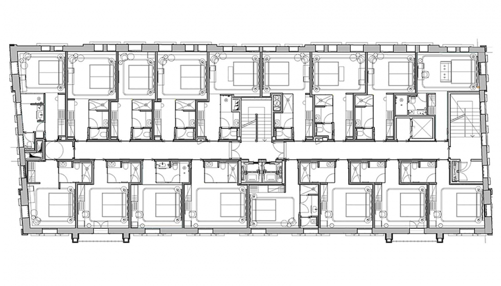 Plano de la planta tipo del hotel, que cuenta con 41 habitaciones ms dos suites