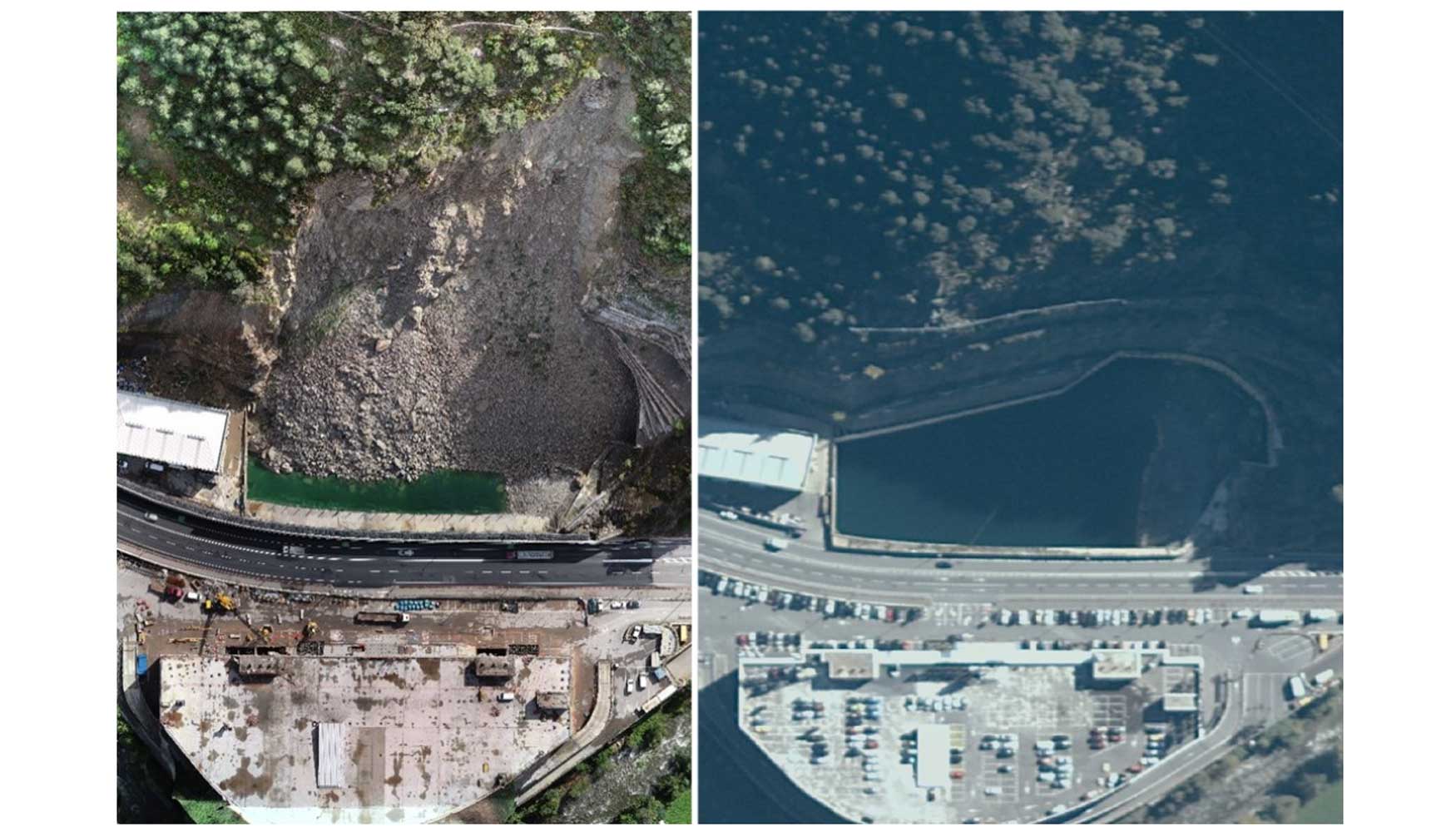 Fig. 5. Vista reas de la Portalada, fotos comparativas entre 2018 (izquierda) y 2021 (derecha)