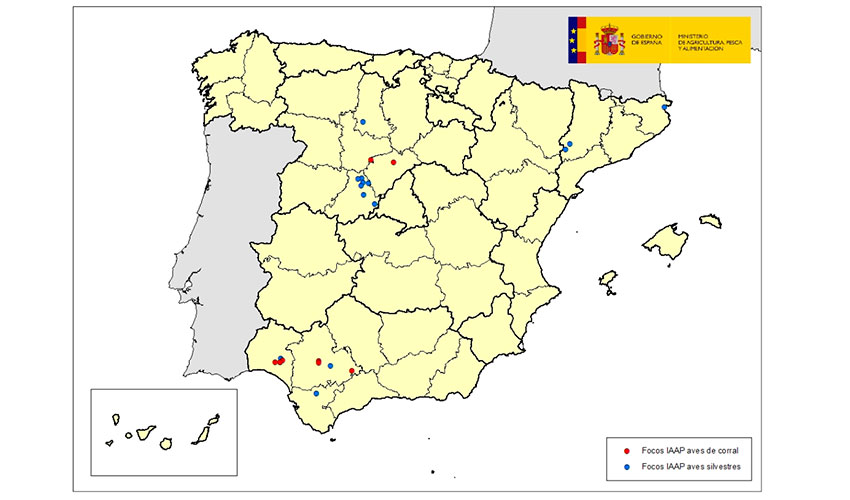 Localizacin de los focos de IAAP detectados en 2022