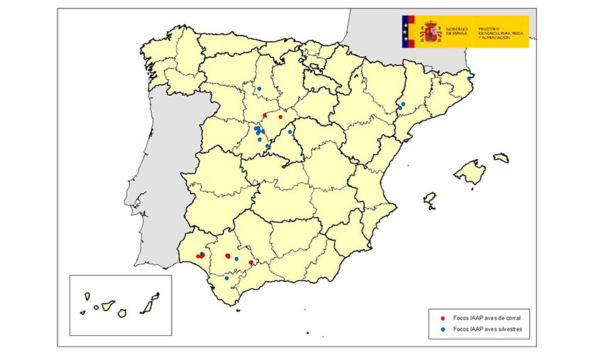 Localizacin de los focos de IAAP detectados en 2022