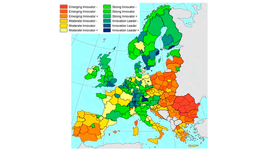 Mapa regionalizado de innovación 2021. Fuente: Regional Innovation Scoreboard 2021 (RIS). Comisión Europea
