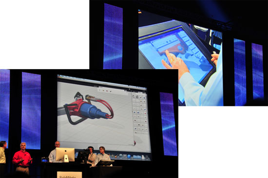 A Mac and a PC with touch-screen to present design features in the cloud
