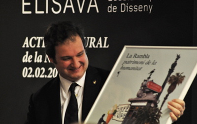 Jordi Hereu en la inauguracin, recogiendo el pster grfico de La Rambla para su candidatura a Patrimonio de la Humanidad...