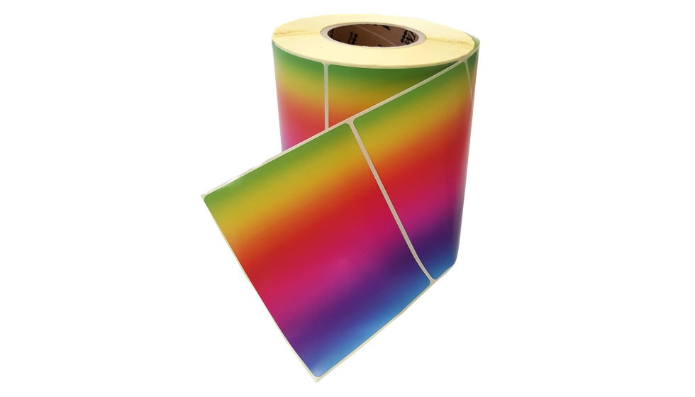 Rollo de etiquetas de papel DTM DryToner recubierto de color semibrillante en arco iris