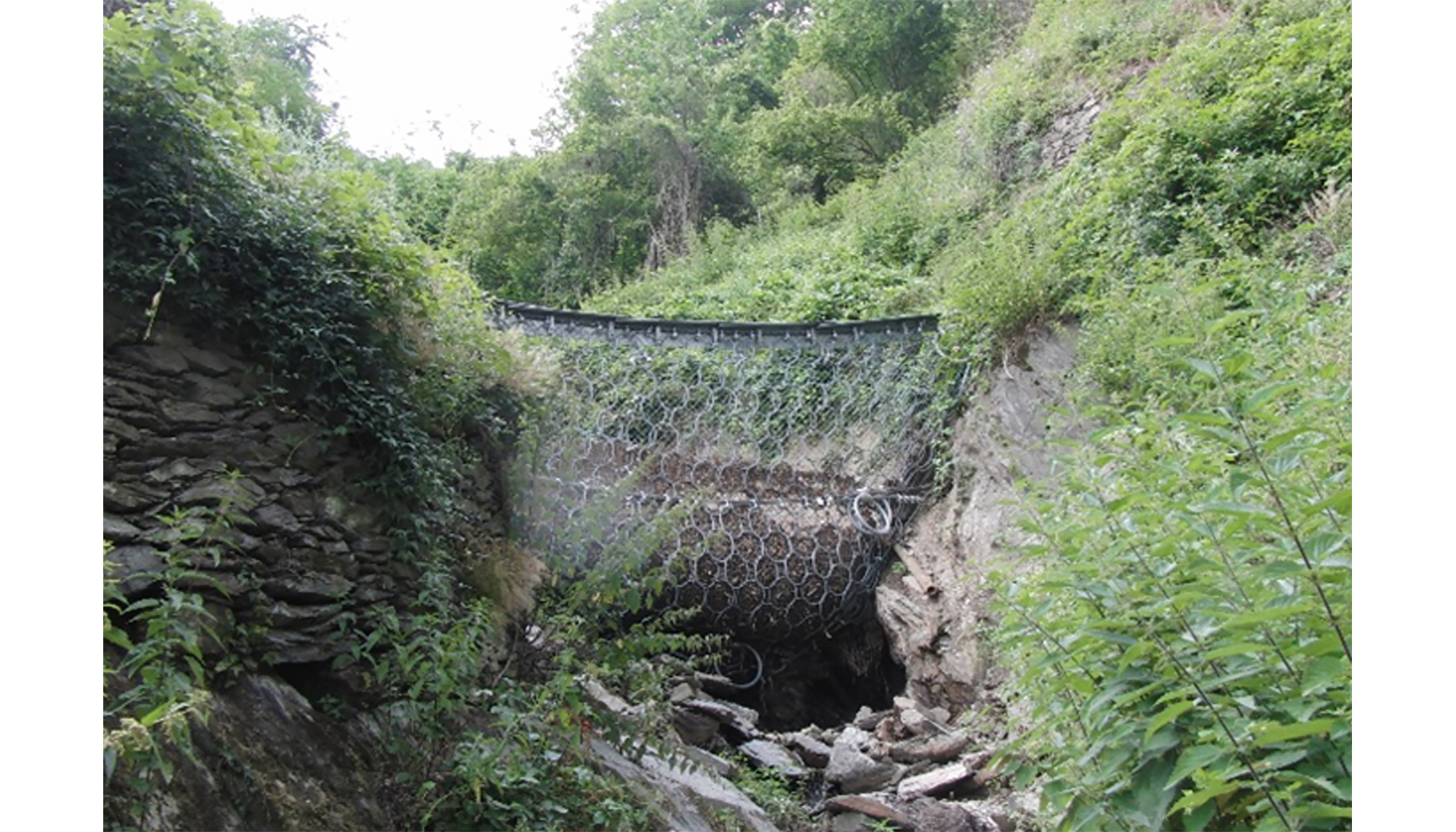 Fig. 13. Barrera de flujo de detritos parcialmente llena sobre el ferrocarril Alemn cerca de Koblenz