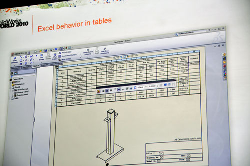 One of the new features of SolidWorks: work with tables as if they were Excel spreadsheets