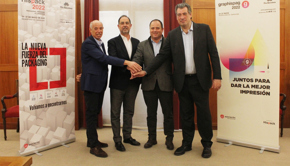 De izquierda a derecha, Xavier Pascual, director de Hispack; Jordi Bernabeu, presidente de Hispack; Xavier Armengou, presidente de Graphispag...
