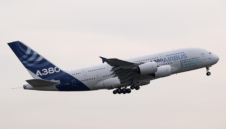El avin A380 utilizado durante la prueba es el mismo que recientemente se revel como el demostrador ZEROe de Airbus. Foto: Airbus. A...