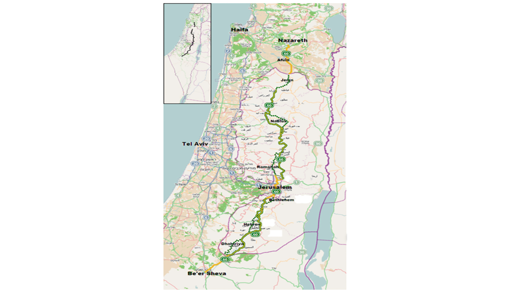 Fig. 1. Mapa Ruta 60. Israel