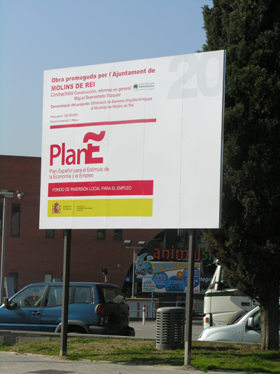 Cartel del Plan E en el municipio de Molins de Rei, Barcelona