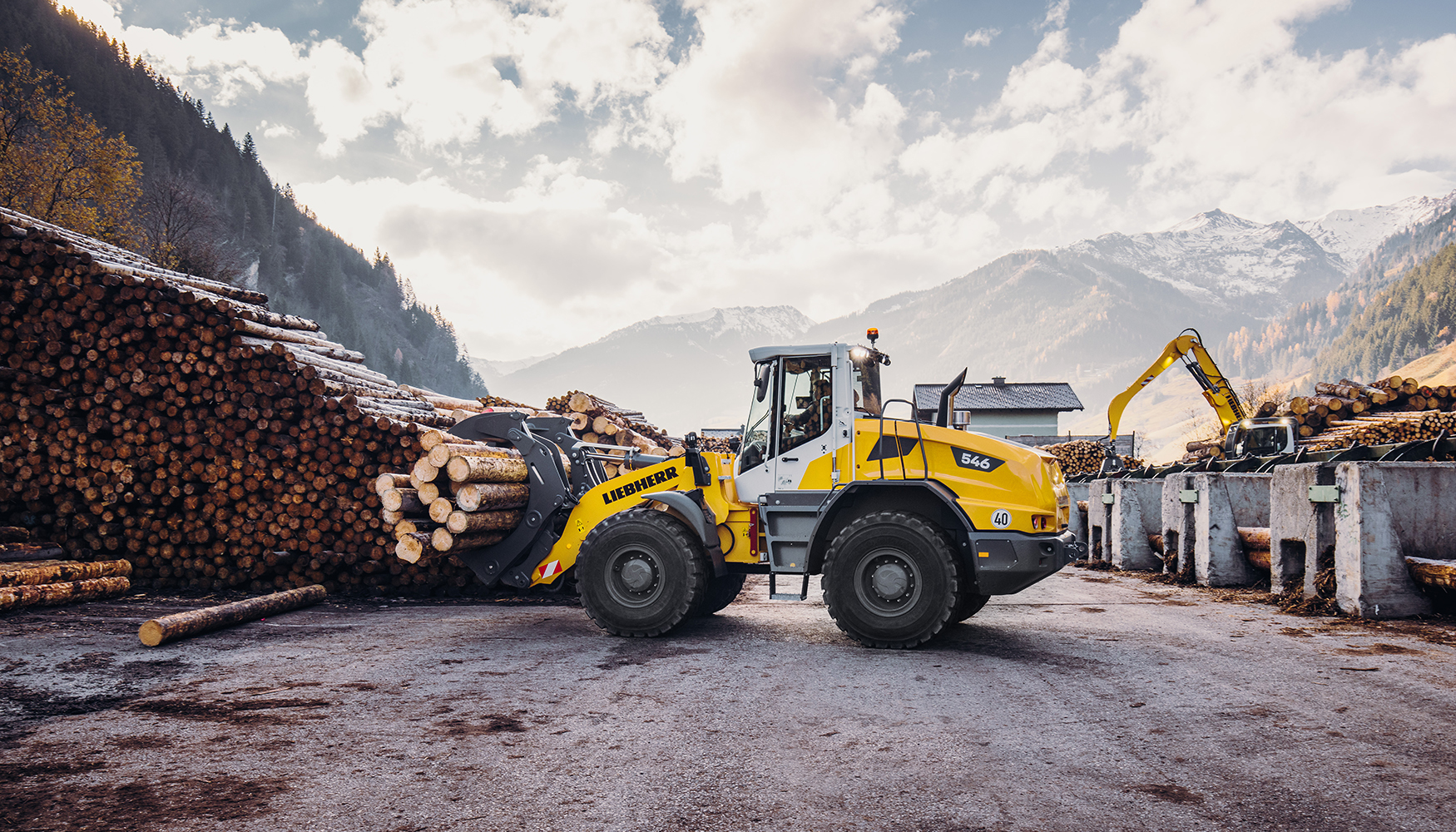 Cargadora de ruedas L 546 de Liebherr en trabajos con madera