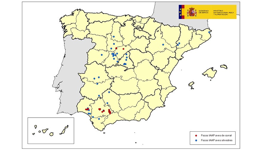 Localizacin los focos totales de IAAP detectados en 2022 en Espaa