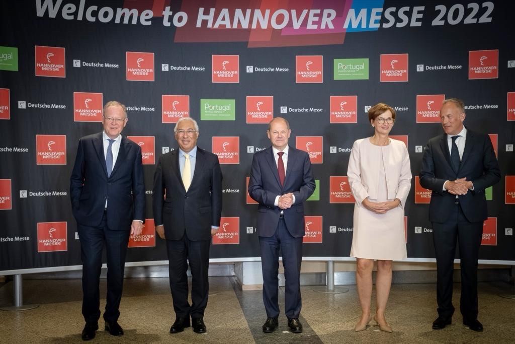 Primeiro-Ministro, Antnio Costa, e o chanceler alemo, Olaf Scholz, na abertura da Hannover Messe, 29 de maio fr 2022...
