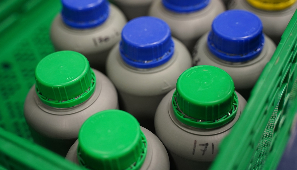 Envases fabricados con el PEAD reciclado tras mejorar Itene sus prestaciones. Fotografa: Itene