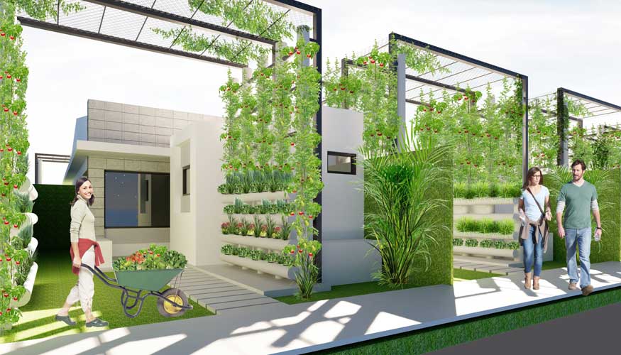 Imagem dos jardins hipodrnicos nas casas biolgicas acessveis, para garantir alimentos s famlias que vivem nestas habitaes bioclimticas...