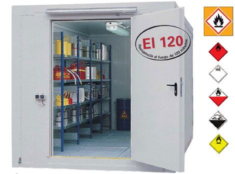 Almacn resistente al fuego DEN-Safe 600, con sistema de estanteras y puerta batiente