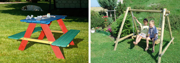 La mesa de picnic y el balancn para nios, forman parte de la nueva gama de mobiliario infantil de Nortene