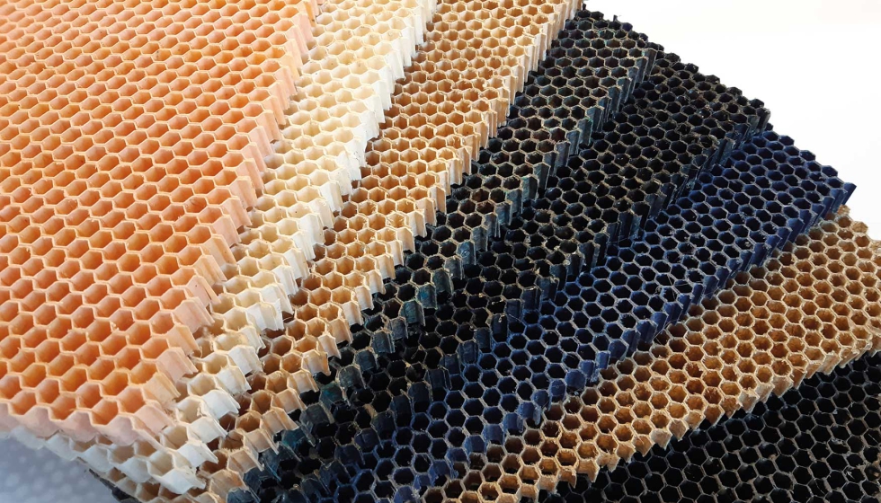 Nueva generacin de honeycombs desarrollados en el proyecto HONEYTEX 2021. Tamao de celda de 6,4 mm