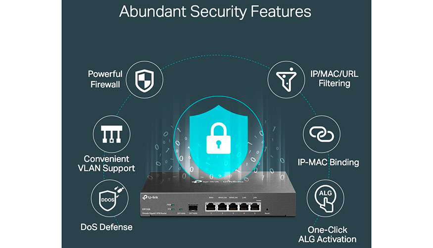 El Gateway ER7206 integra VPN de alta seguridad con hasta 100 conexiones IPsec LAN a LAN, as como otras muchas opciones de seguridad...