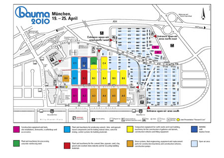 Mapa de los recintos que Bauma 2010 ocupar en Mnich