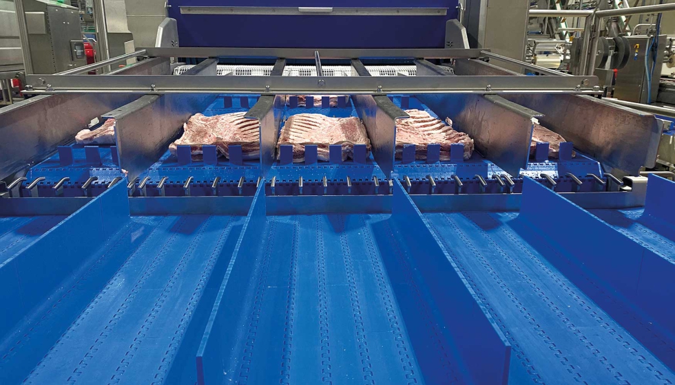 En Steirerfleisch, cada lnea puede procesar hasta 5 piezas de panceta de cerdo en cada ciclo. Foto: Provisur Technologies...