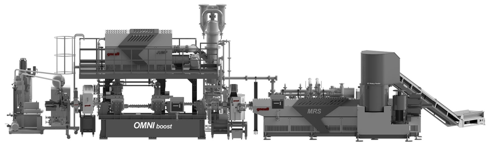 Fig 2: Mquina de Reciclaje Omniboost con Polireactor Jump, Sistema de Extrusin MRSjump, Sistema de Filtracin Rotativo y Alimentador Rotativo  3C...