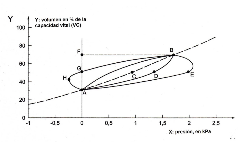 Figura 5: Volumen pulmonar versus presin para calcular el trabajo respiratorio