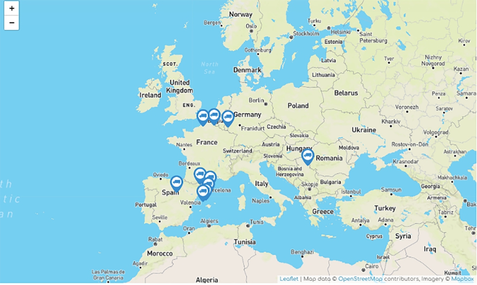 Localizacin por pases de los 11 aparcamientos seguros de la Unin Europea...