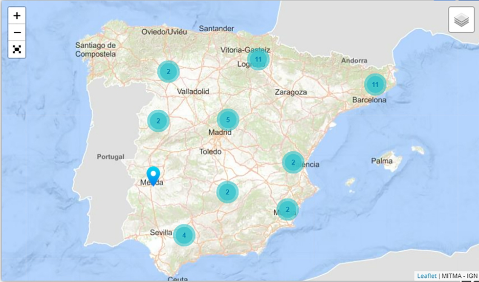 Localizacin por comunidades de los 42 aparcamientos seguros registrados por la Plataforma Nacional de Aparcamiento Seguro y Protegido...