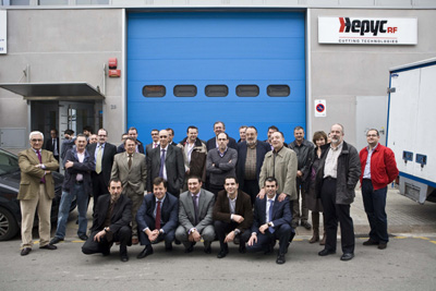 The sales team of HepycRF on the outside of the factory in Badalona