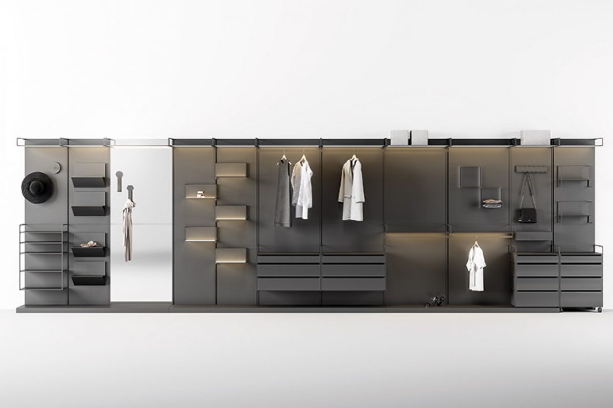 Materika by Gino Carollo for Ronda Design. Modular textured magnetism enters the walk-in wardrobe