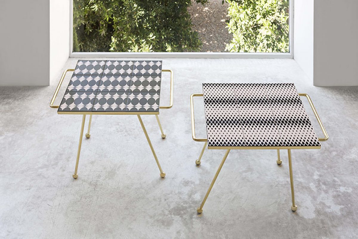 Gan turns into side tables the award winning trays collection Mix&Match designed by Flavia del Pra
