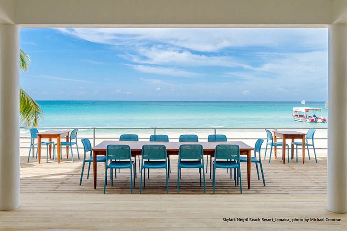 Nardi's furniture brings contrast to the outdoor spaces of the Skylark Hotel in Jamaica