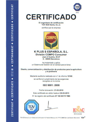 Certificado ISO 9001 otorgado a Compo por TV SD Iberia