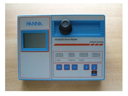 Photometer multiparametric HANNA Instruments (HI 83214) used for the determination of nitrate (not3) in saturation extracts obtained from soil...