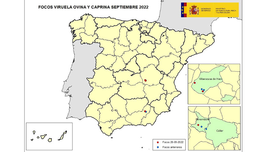Mapa con los focos de la enfermedad declarados en España