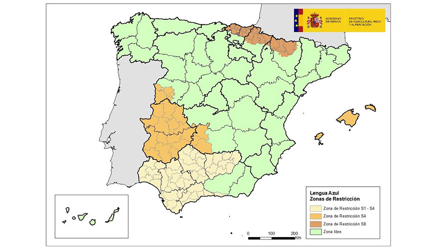 Mapa de las zonas de restriccin de la lengua azul con las nuevas comarcas al sur de la provincia de Salamanca