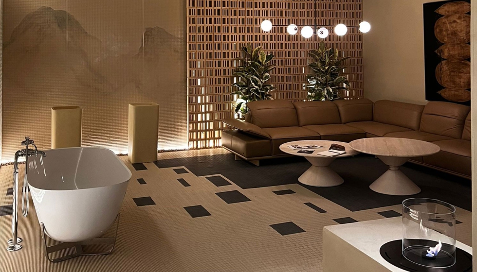 Imagen del espacio Living Bath diseado por Helena Rocha en el espacio Natuzzi de Marbella Design Art 2022