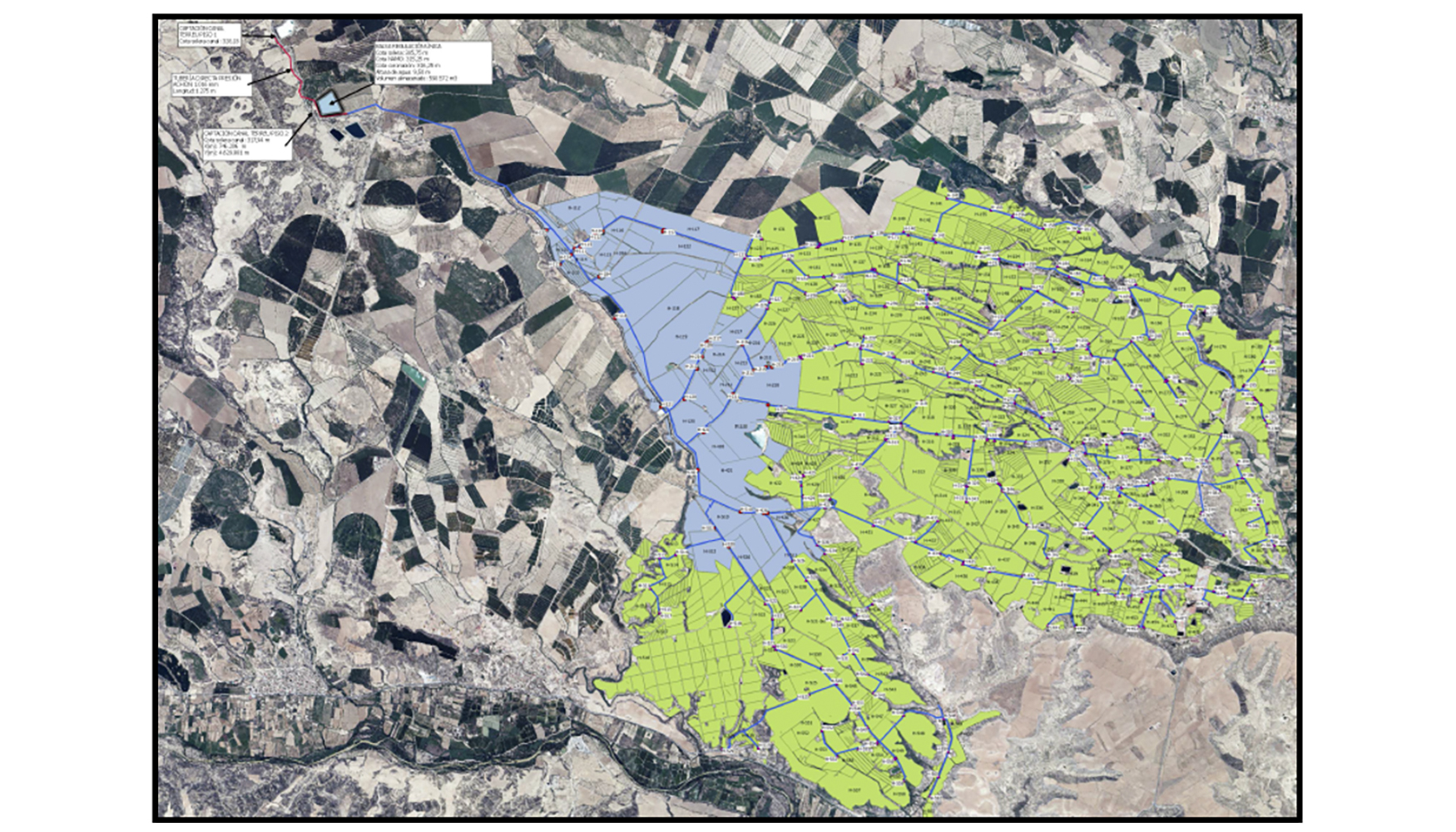 Plano de zona regable y distribucin de las redes de riego (1 y 2)