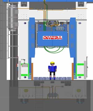 Las prensas Omera se pueden fabricar con el equipo de potencia funcionando con aceite incombustible, con fluido HFC o con agua...