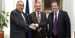 El Ministro de Fomento, Jos� Blanco, junto al Alcalde de Barcelona, Jordi Hereu...